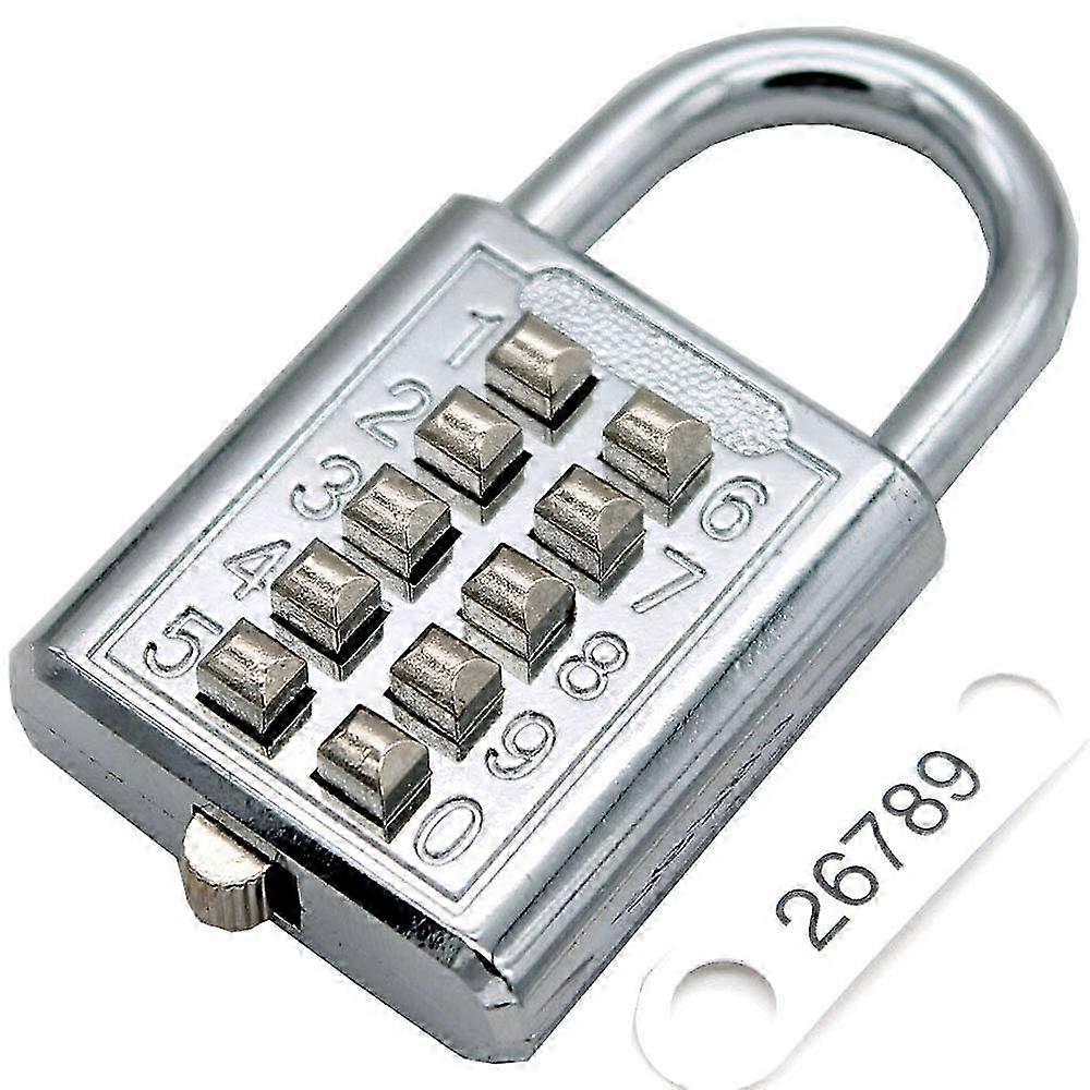10 Digit Push Button Combination Padlock, 5 Digit Locking Mechanism,Silver 2025