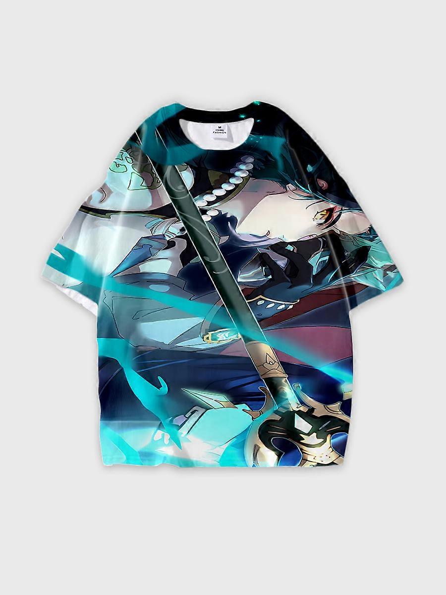 T-shirt round neck Role Pattern loose short sleeve D291