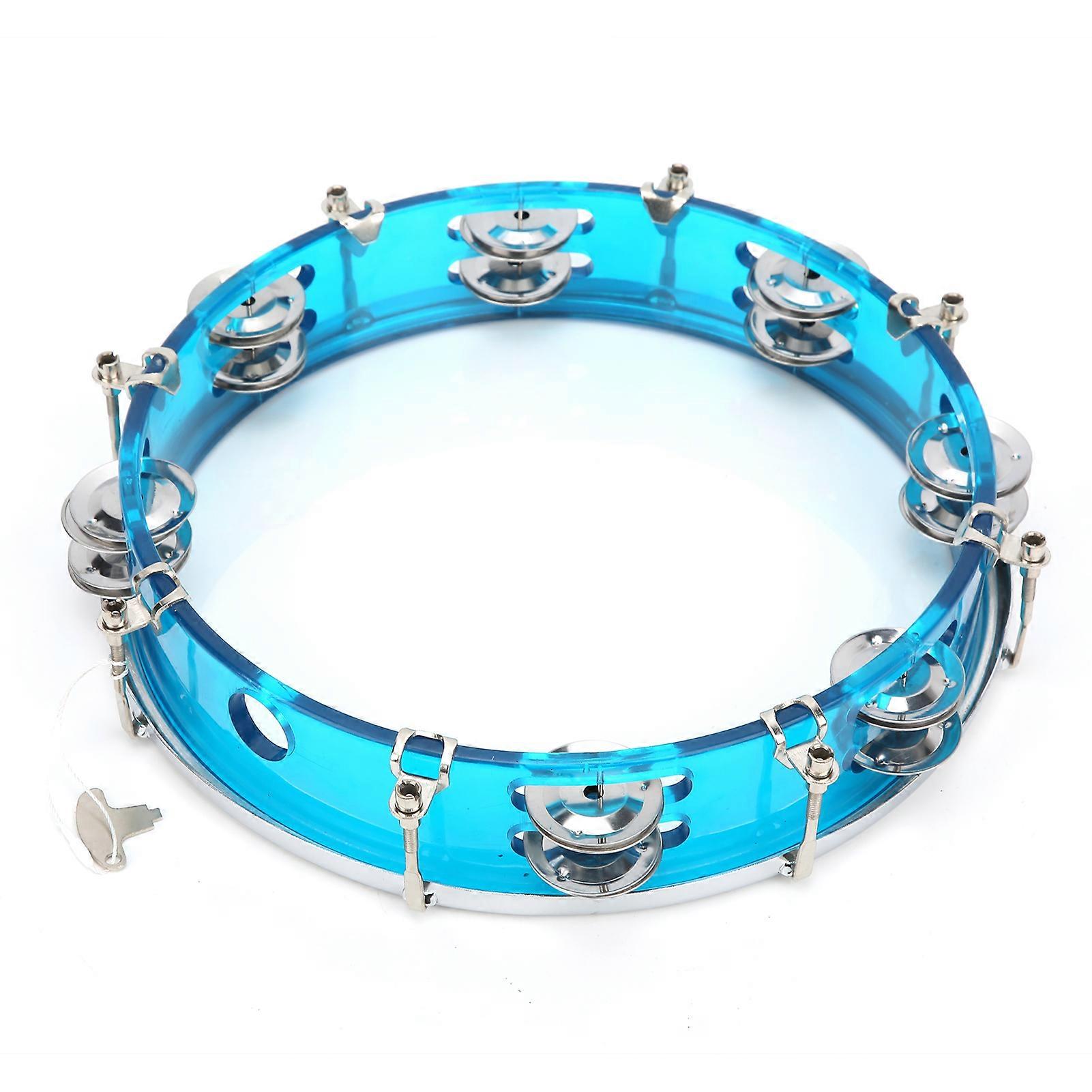 Tambourine Double Row Adjustable 10in Percussion Jingles Instrument for Party PerformanceBlue