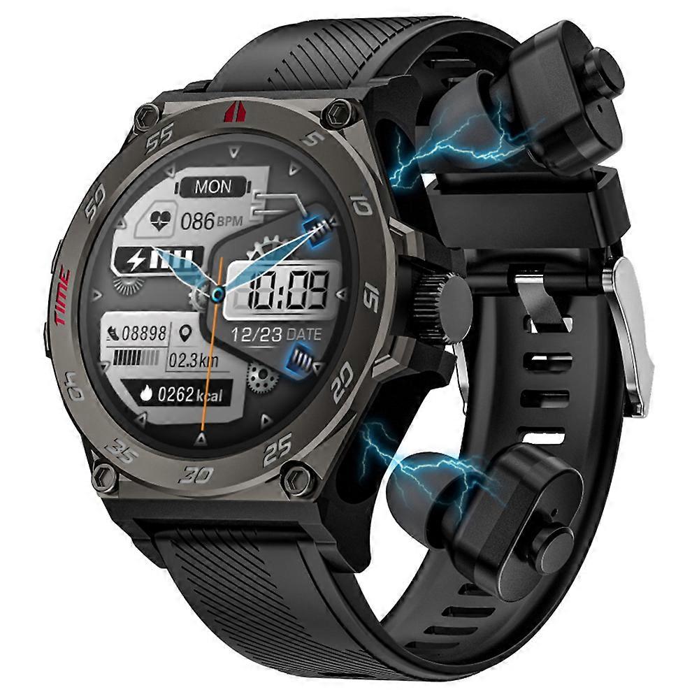 TKdaddy LC18 2-in-1 1.53-inch AMOLED Screen Heart Rate Monitor Smart Watch + TWS Bluetooth-compatible Earbuds Black