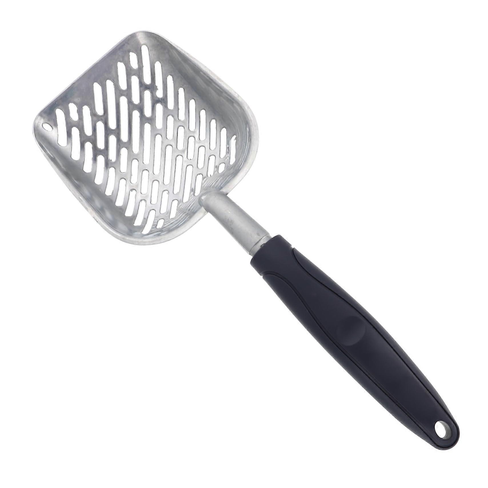 Cat litter scoop with long handle for effortless cleaning, compact for cat and dog owners.