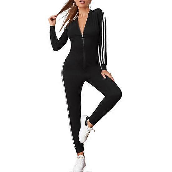 Women Yoga Jumpsuit Body Shaping Striped Zipper Closure Back Chest Support Seamless