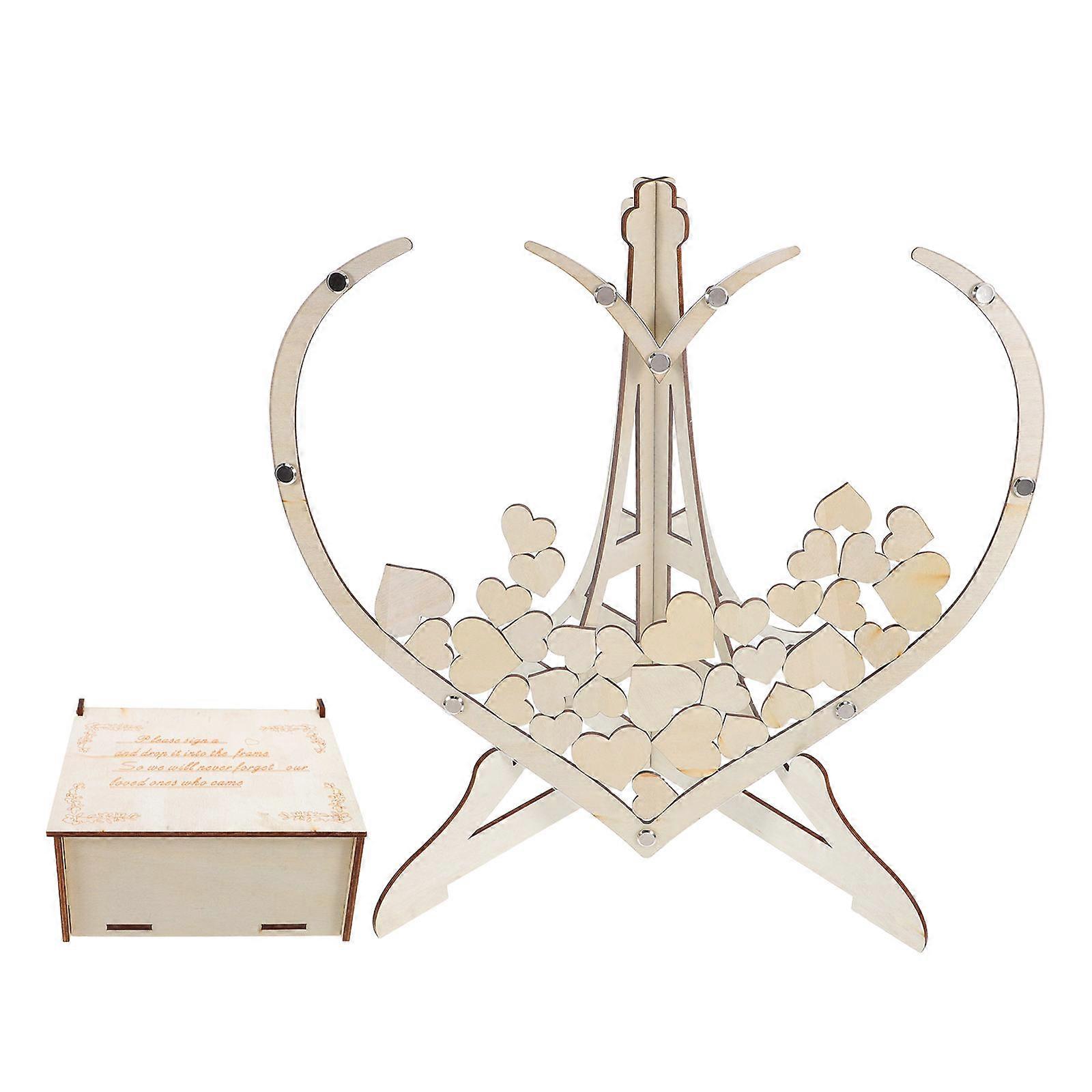 Wooden Heart Shaped Guest Drop Box for Party Beige Handcrafted with Blank Heart Cutouts 7.5x7.5 Inches