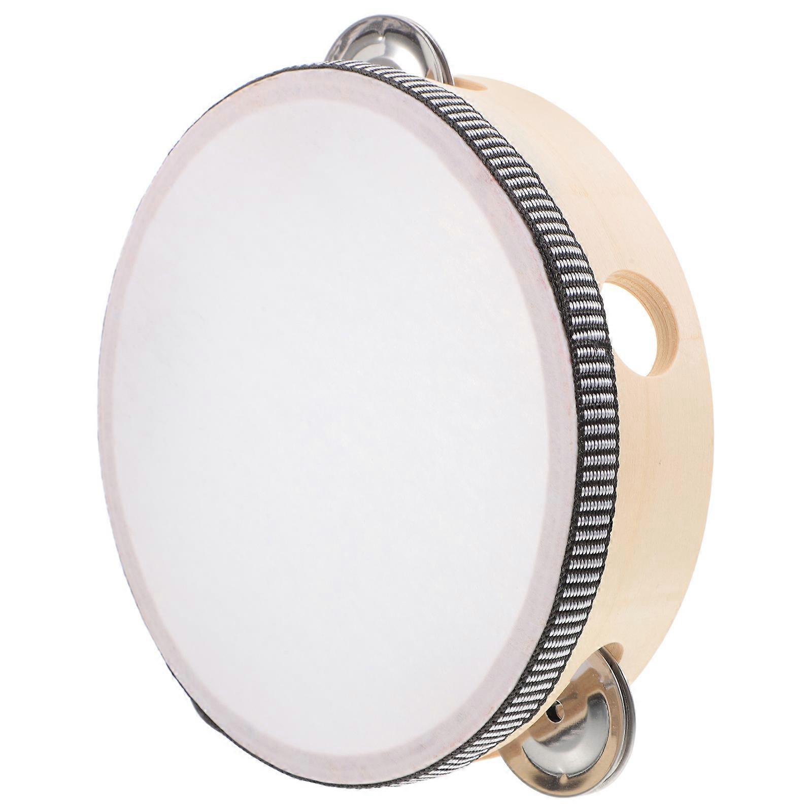 Percussion Tambourine For Home Play Educational Users Round Shape Durable Wooden Material 1Pack