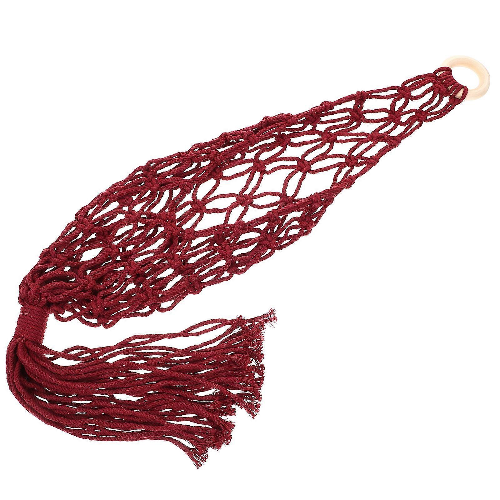 Kitchen Basket Convenient Fruit Basket Macrame Fruit Hammock For Kitchen 80x16x1.2cm Red Cotton Rope 1Pack