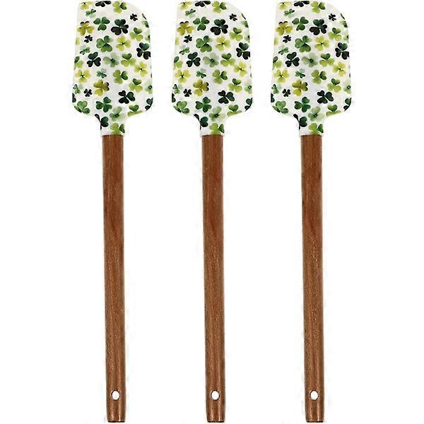 3 pcs St. Patricks Day Silicone Spatula Shamrock with Wooden Handle Non-stick Cooking Spatulas