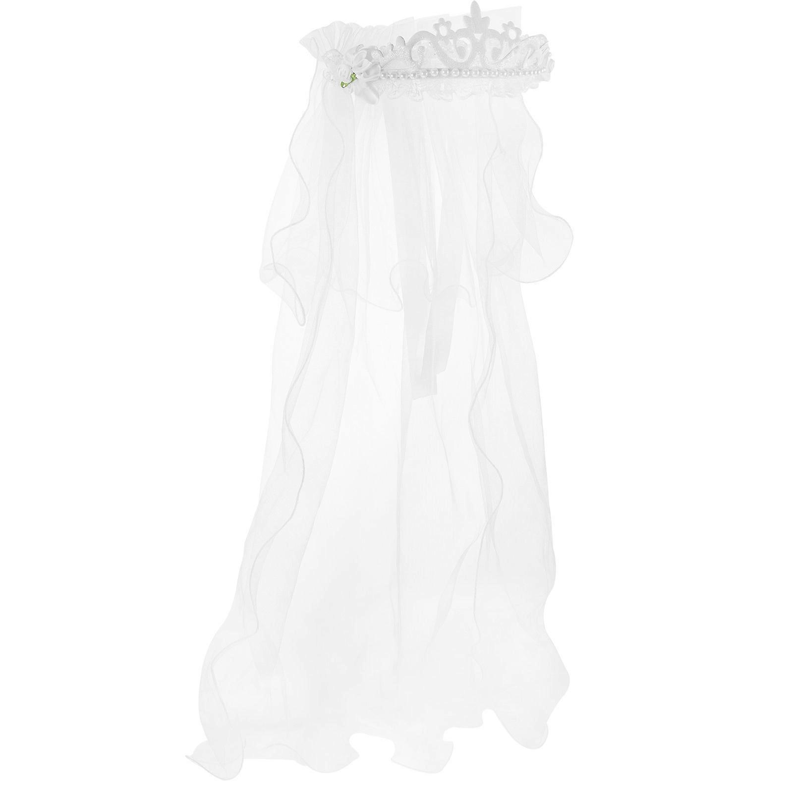White Wedding Veil with Double Lace for Bridal Headdress Tulle Material Classic Fashionable for Special Occasions