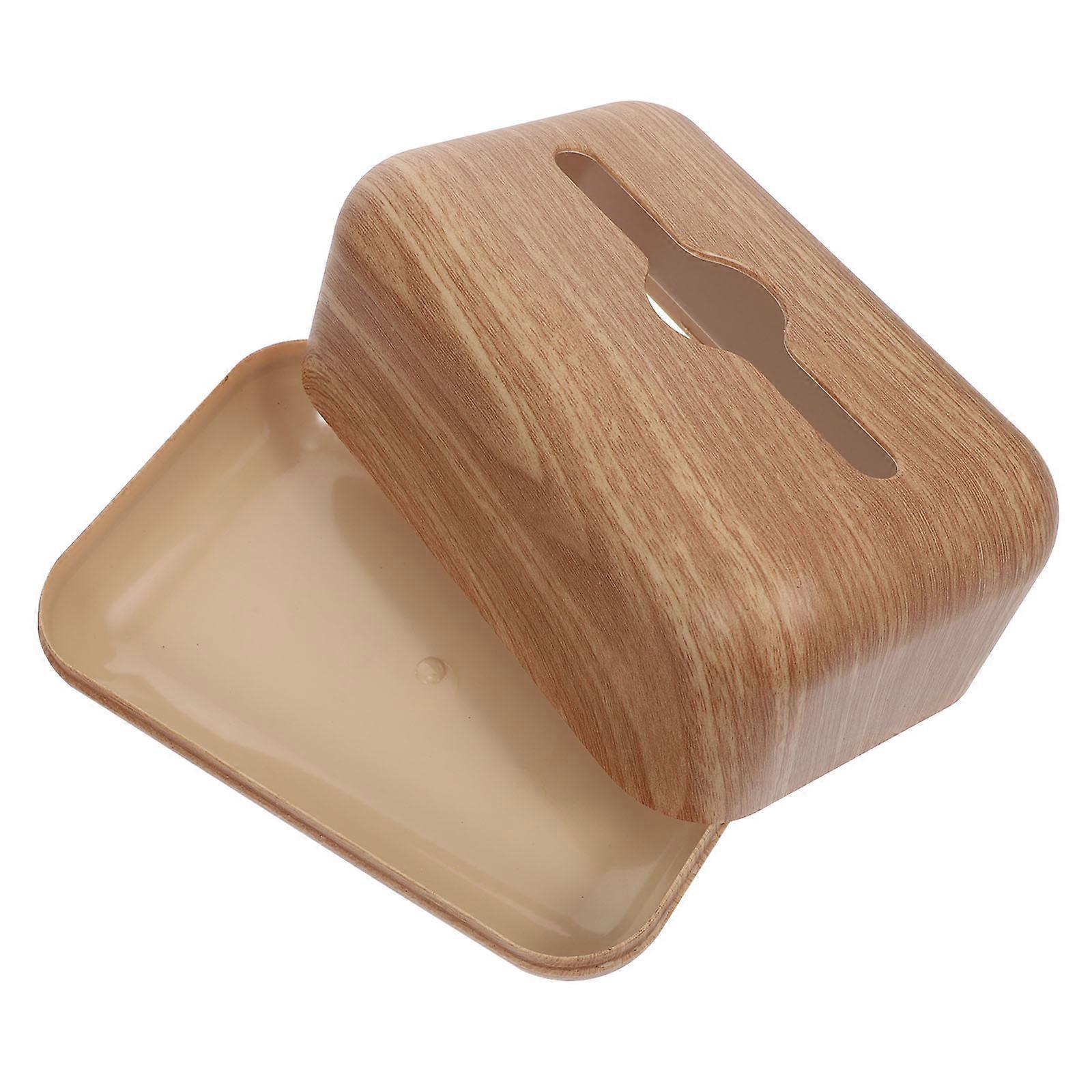 Imitation Wood Grain Tissue Box Creative Household Tissue Storage Holder Rectangular Shape Abs Material For Home Use 1Set