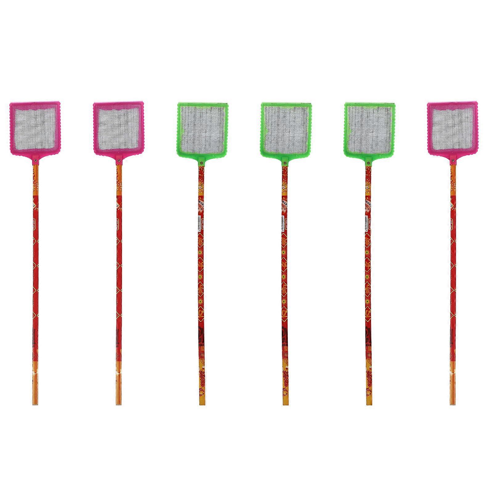 Fly Swatters For Indoor Use 6 Pcs Hollow Design Wooden Handle Ideal For Home Kitchen And Hotel
