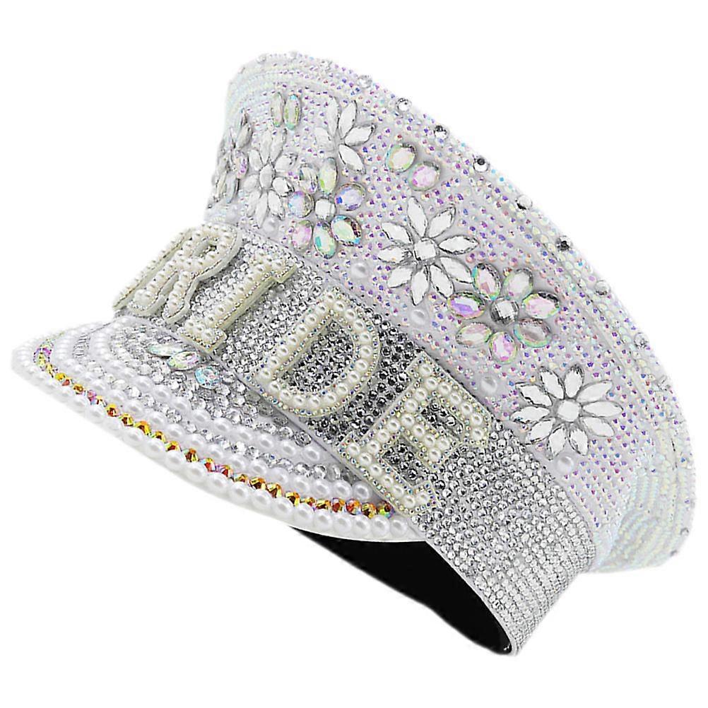 White Bridal Party Hat With Bling Decorative For Weddings And Bachelorette Events Adjustable Size 1Pack