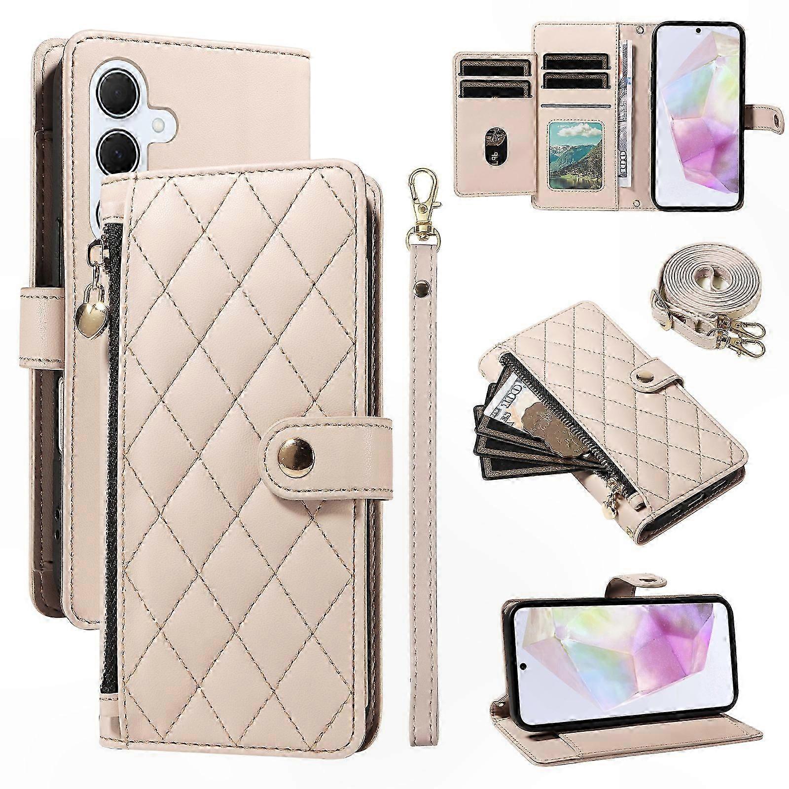 Wallet Case with Straps for Galaxy A35 5G, Rhombus Pattern Leather Phone Cover with Stand Function