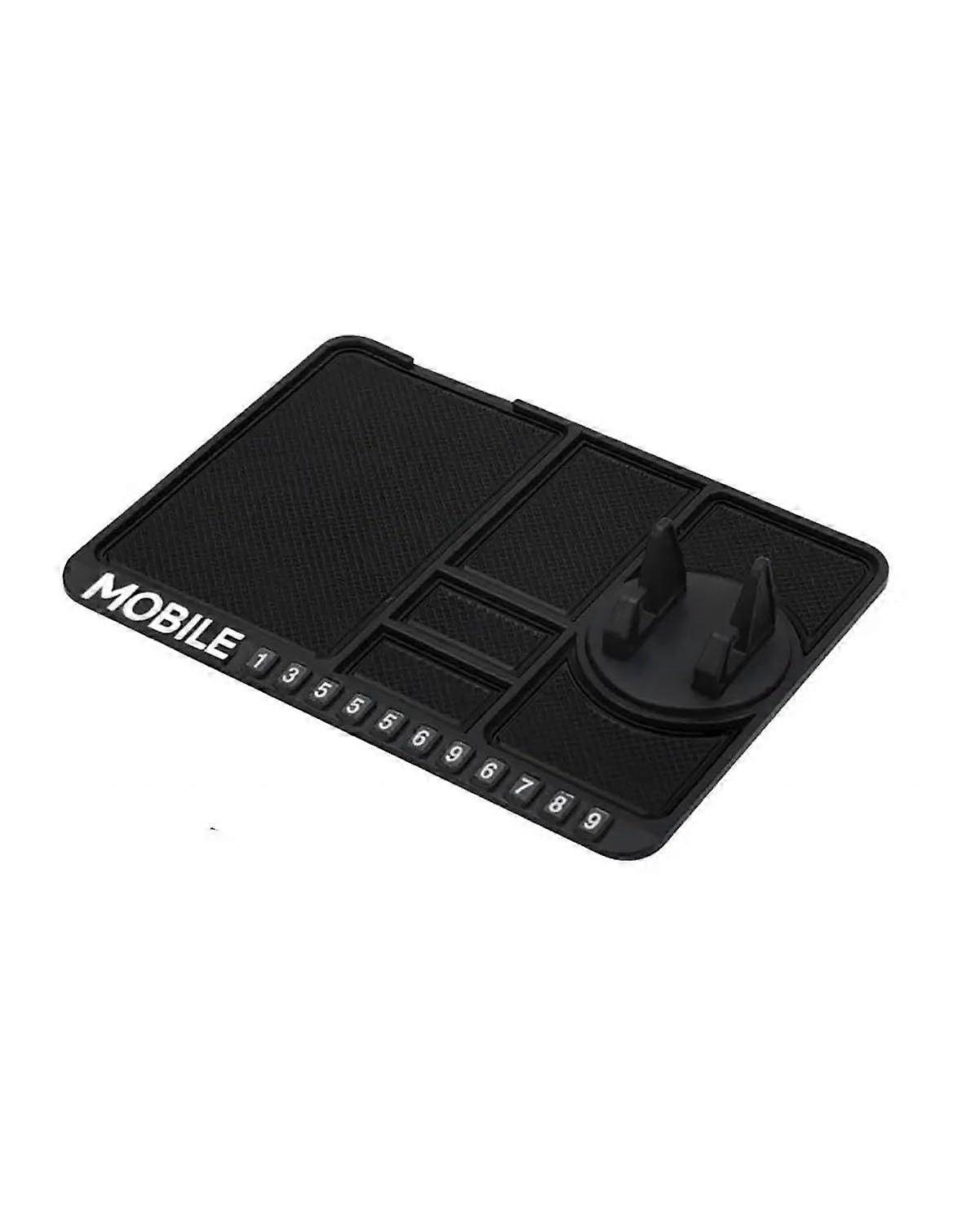 Non-Slip Mat for Dashboard 4-In-1 Multifunction Car Mat Rotating Phone Stand Temporary Parking Number Plate Black