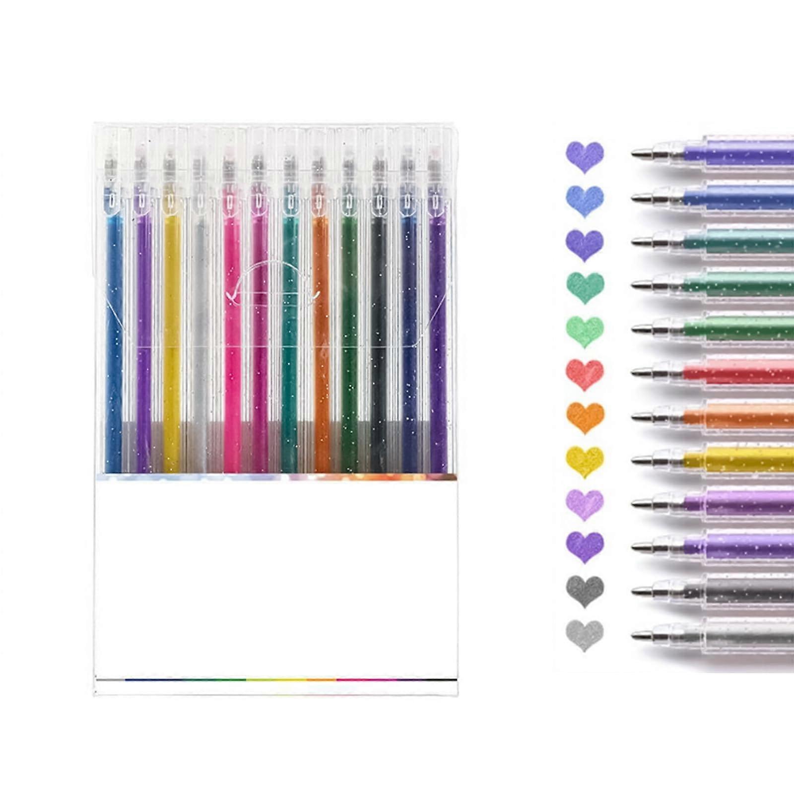 Glitter Gel Pens Set of 12, 1.0 mm Metallic Gel Pens for Drawing, Writing, and Marking, Multicolored for Kids and Adults