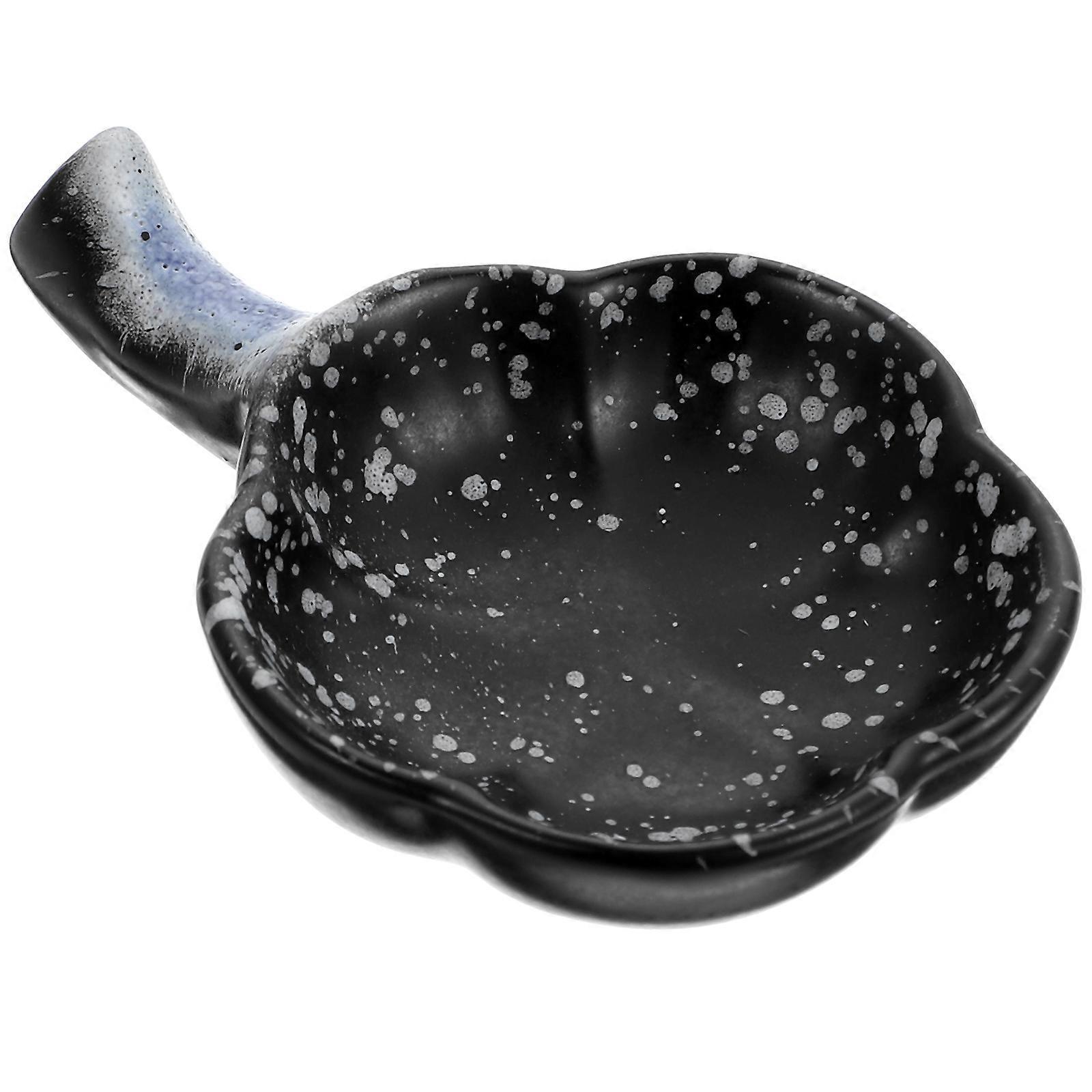 Round Condiment Plate Designed For Various Occasions In Black Ceramic Ideal For Storing Seasonings 1Pc