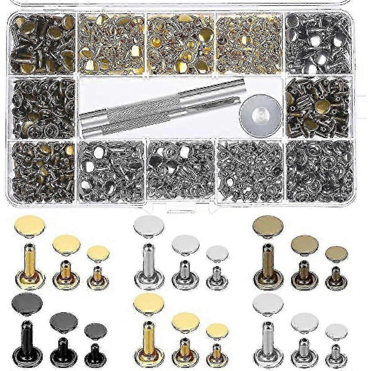 480 Sets Leather Rivets - Double Cap Tubular Studs in 4 Colours with Setting Tool Kit