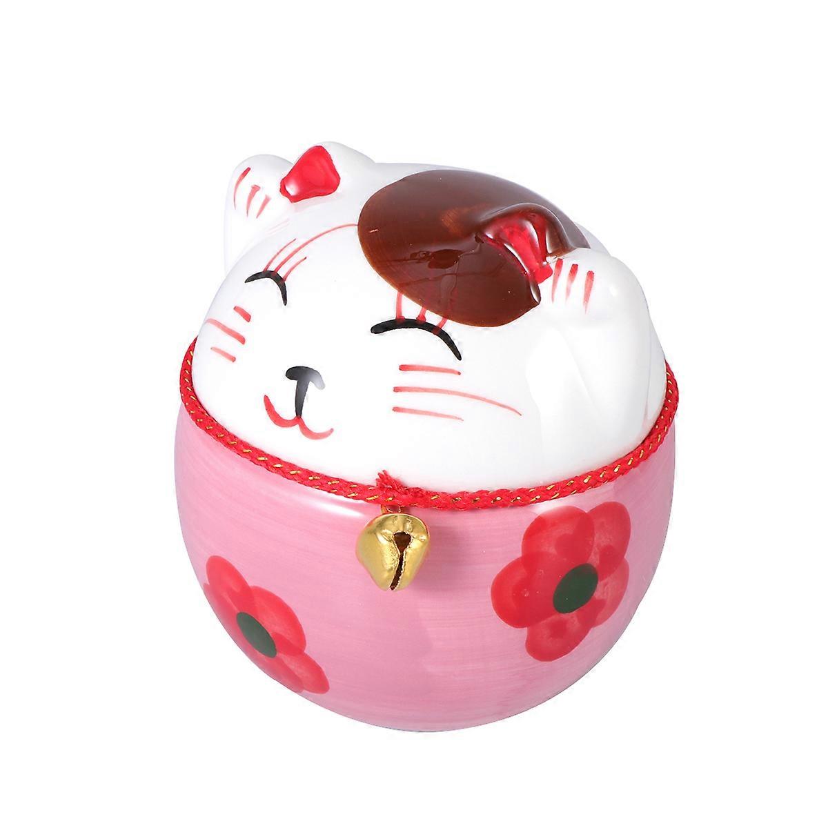 Ceramic Cat Candy Box Wealth Storage Jar Pink Traditional Japanese Design for 1Pcs