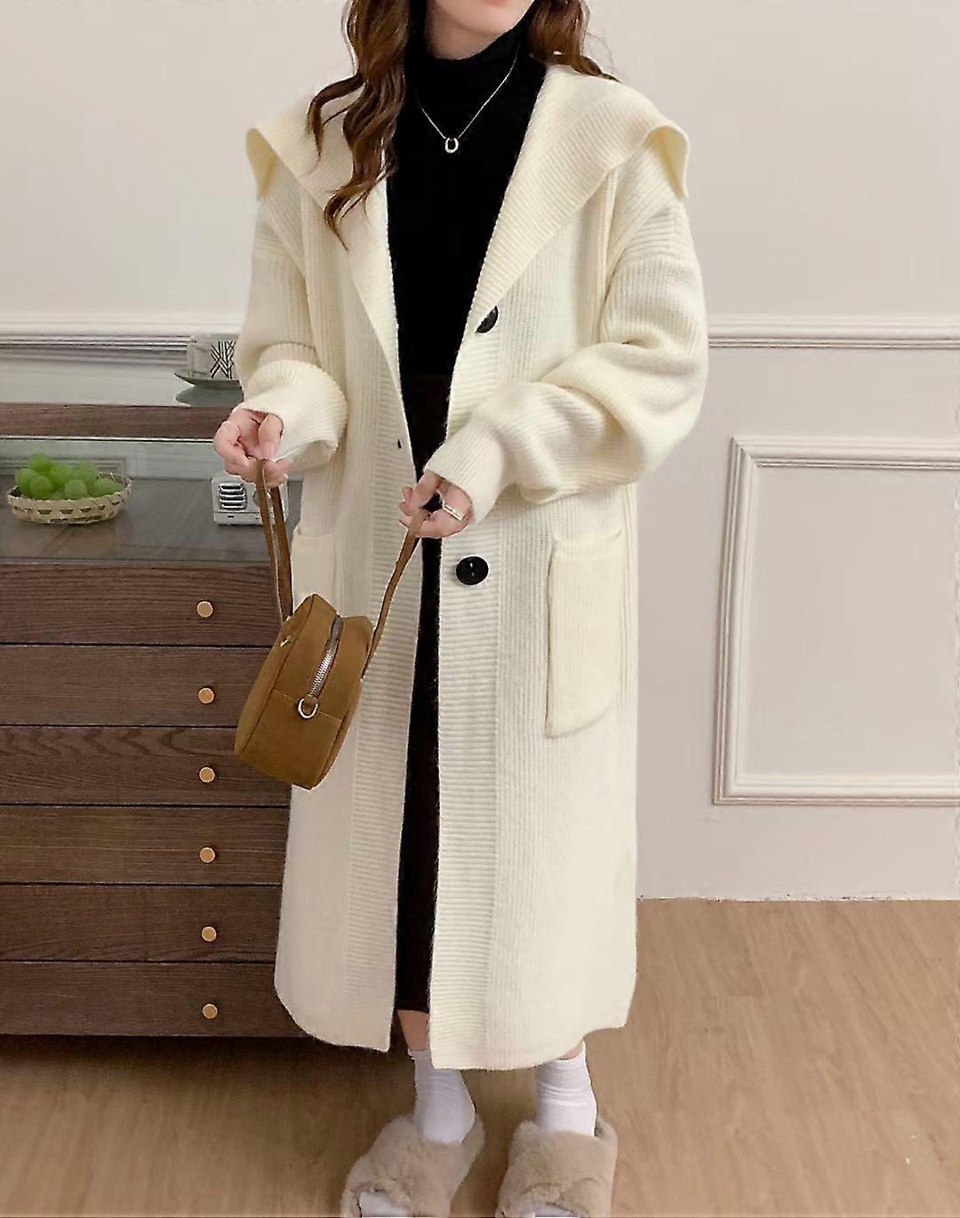 Large Quilt Sweater Coat Women's Long Idle Style Autumn And Winter Loose Thickened Design Lapel Knitted Cardigan Coat