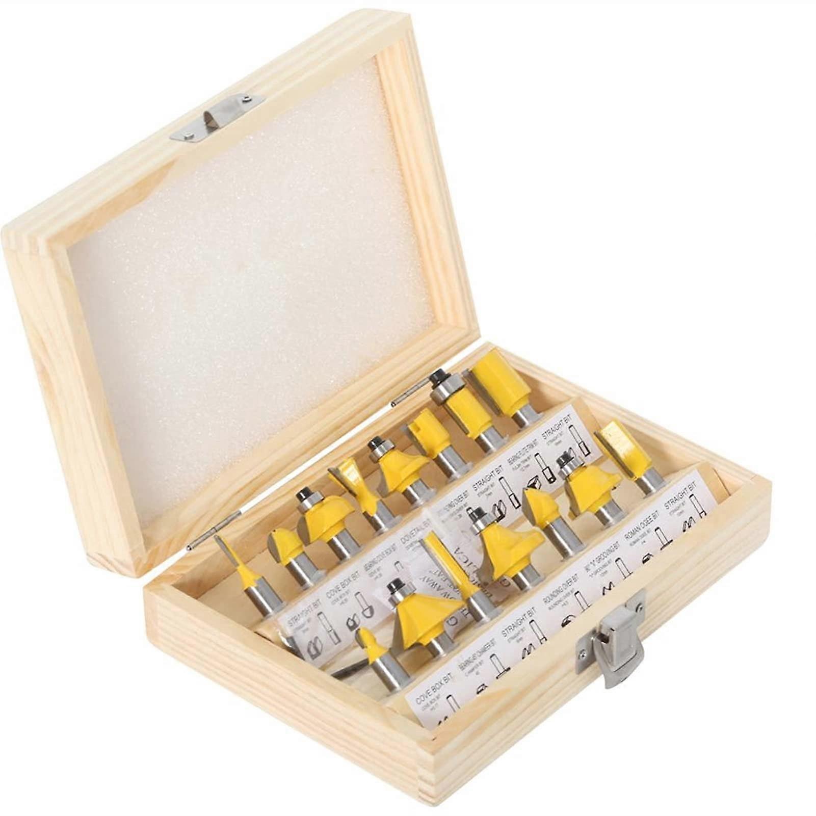 Permanent 15Piece 8mm Shank Router Bit Set Trimming Straight Milling Cutter for Woodworking Carbide Cutting Edge (Cutting Edge Length: Wooden Box)