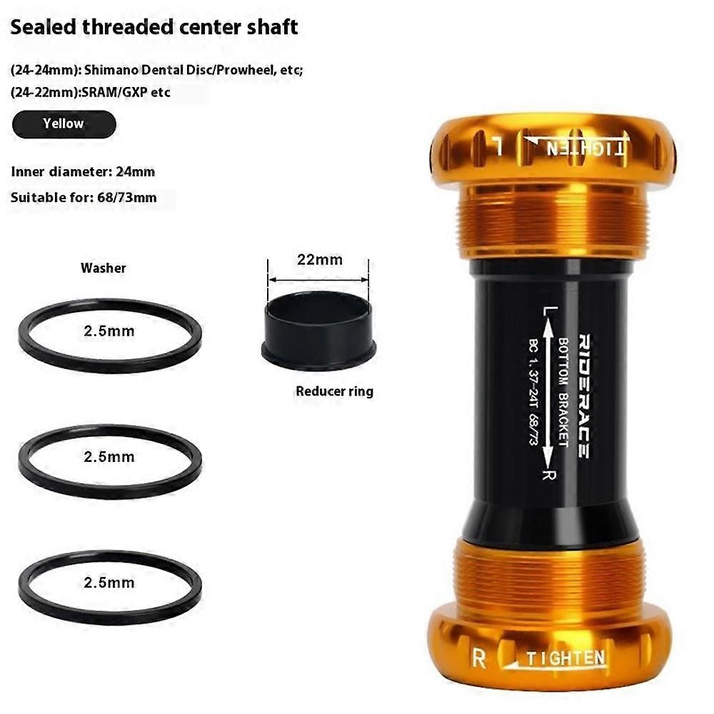 RIDERACE RR9348 Bicycle Bottom Bracket BB52 Sealed Ceramic Bearing Threaded Center Shaft