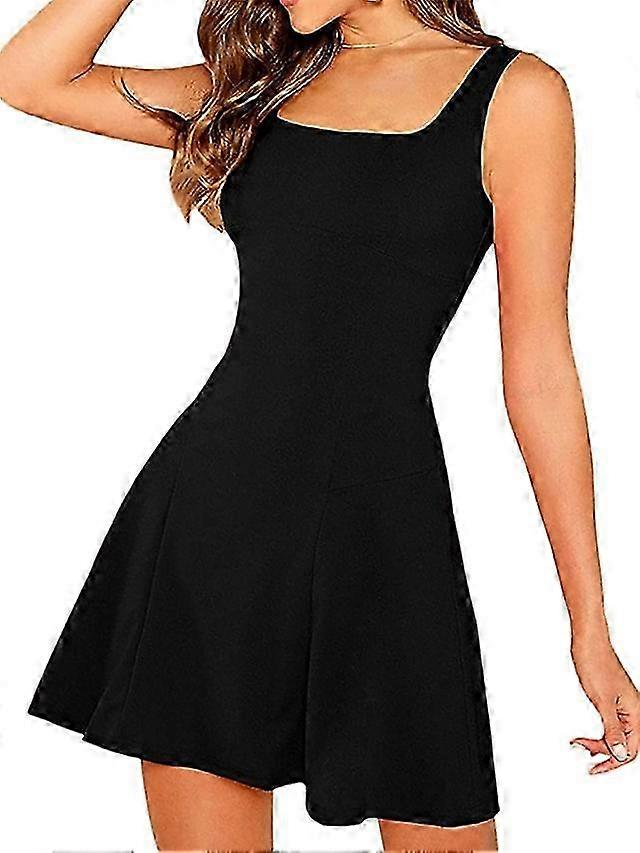 Women's Sleeveless Pure Color Backless Square Neck Stylish Slim Sim...