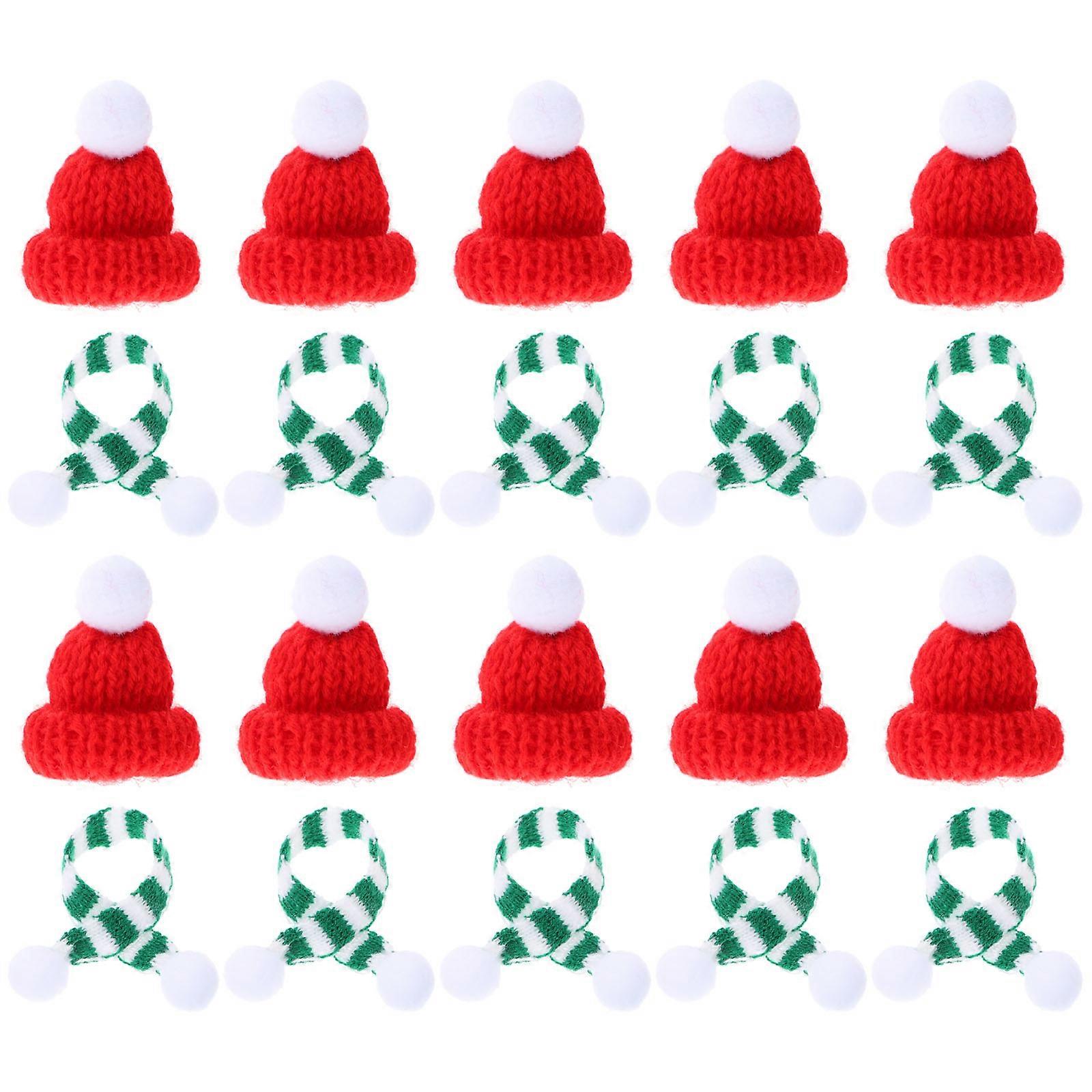 10 Sets Christmas Ornaments with Knitted Scarves and Hats – Festive Fabric Decor for Holiday Parties and Family Gatherings – Reusable Photo Props and