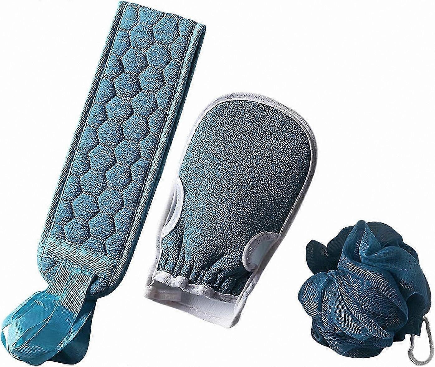 Exfoliating Bath Set: Back Scrubber, Massage Brush, Shower Sponge Gloves (Pack of 3) for Deep Cleaning and Relaxation