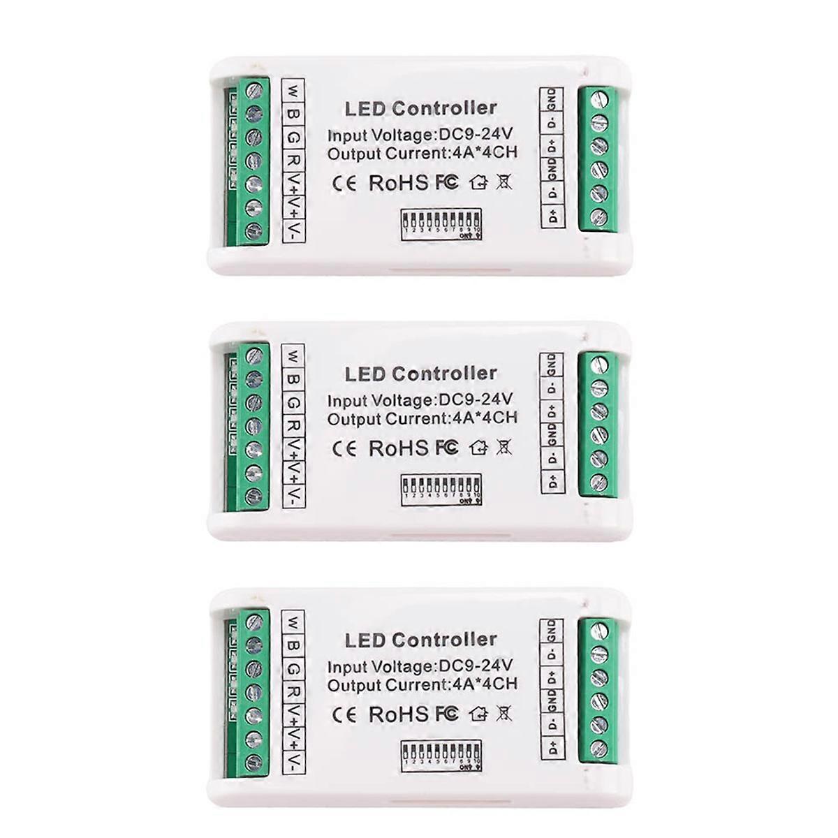 3X Mini 4 Channel RGBW Decoder 16A RGB RGBW Strip Controller 512 Dimmer Driver for LED Strip Lights