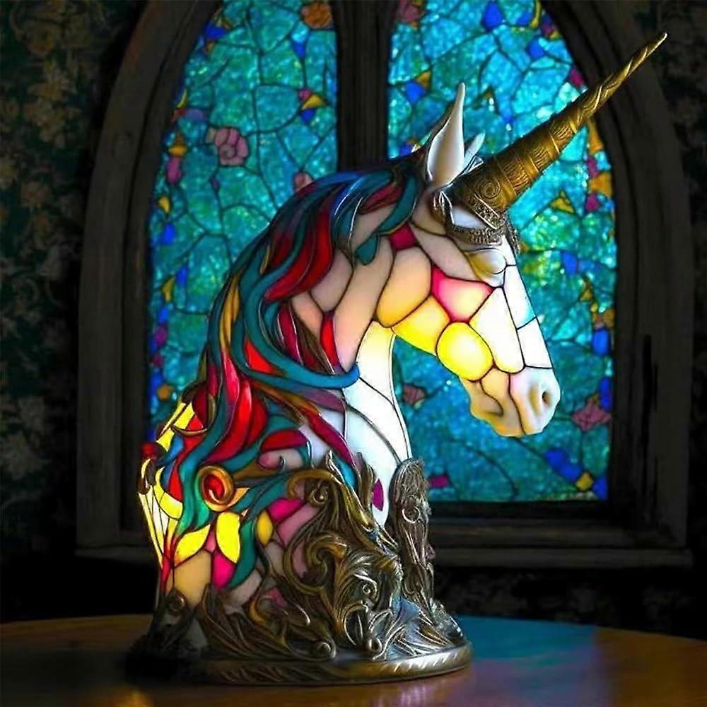 Stained Glass Table Lamp With Resin Animal Table Lamp Design, Unicorn Variant, Ambient Light For Home Decor