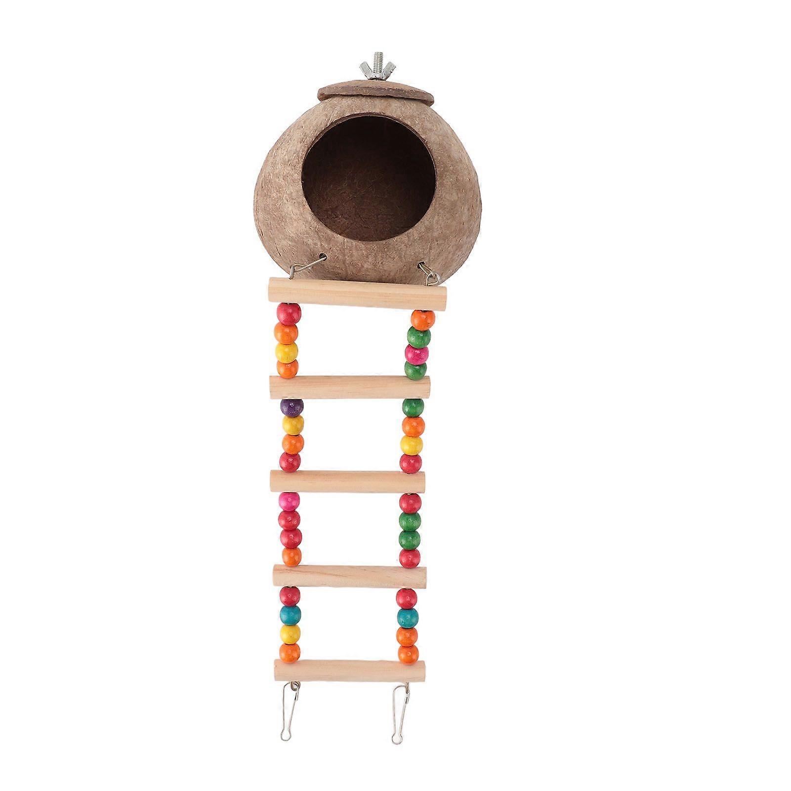 Hanging Coconut Bird House Coconut Hideaway with Ladder Bird and Small Animal Toy House Coconut Shell Bird Hut
