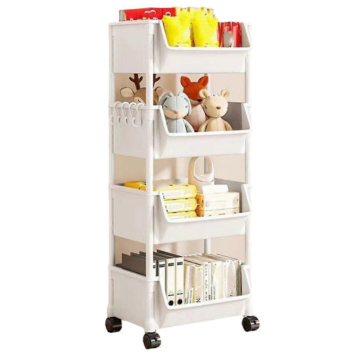 4-Layer Household Snacks Storage Bookshelf, Trolley Storage Rack, Storage Rack Kitchen Fruit and Vegetable Basket