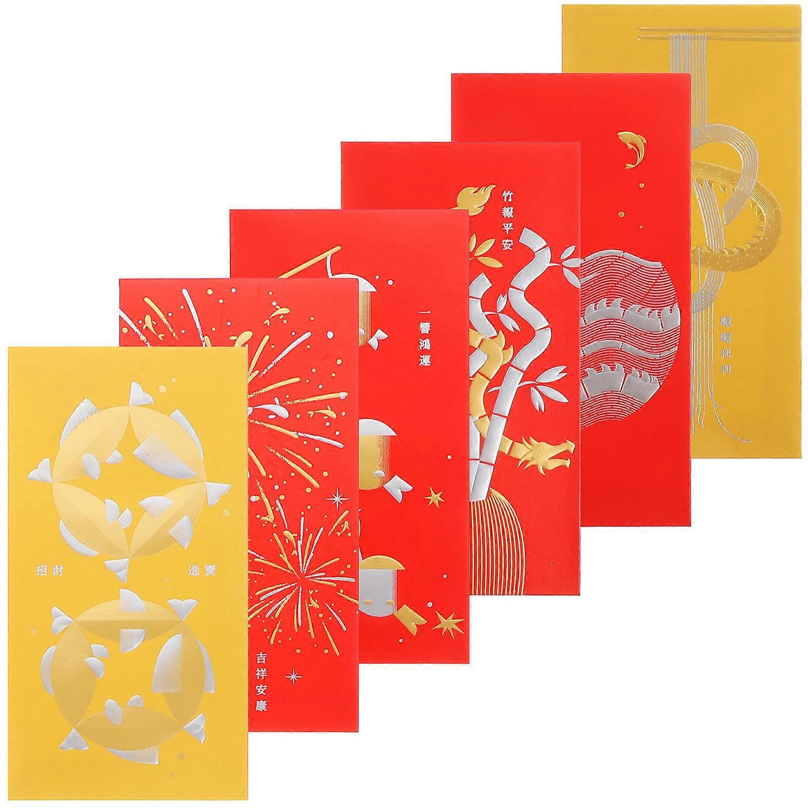 Dragon Year Red Envelopes for Decor Made from Sturdy Paper with Delicate Patterns and Blessings 6 Pcs