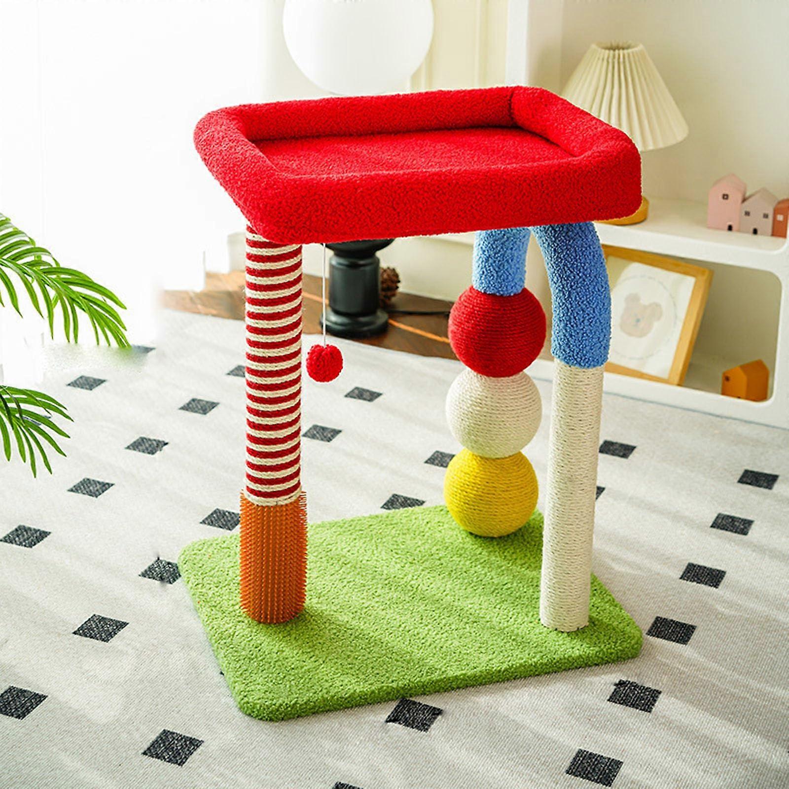 Small Cat Tree For Indoor Cats With Scratching Post And Hanging Ball, Modern Colorful Cat Climbing Frame For Kitten Play