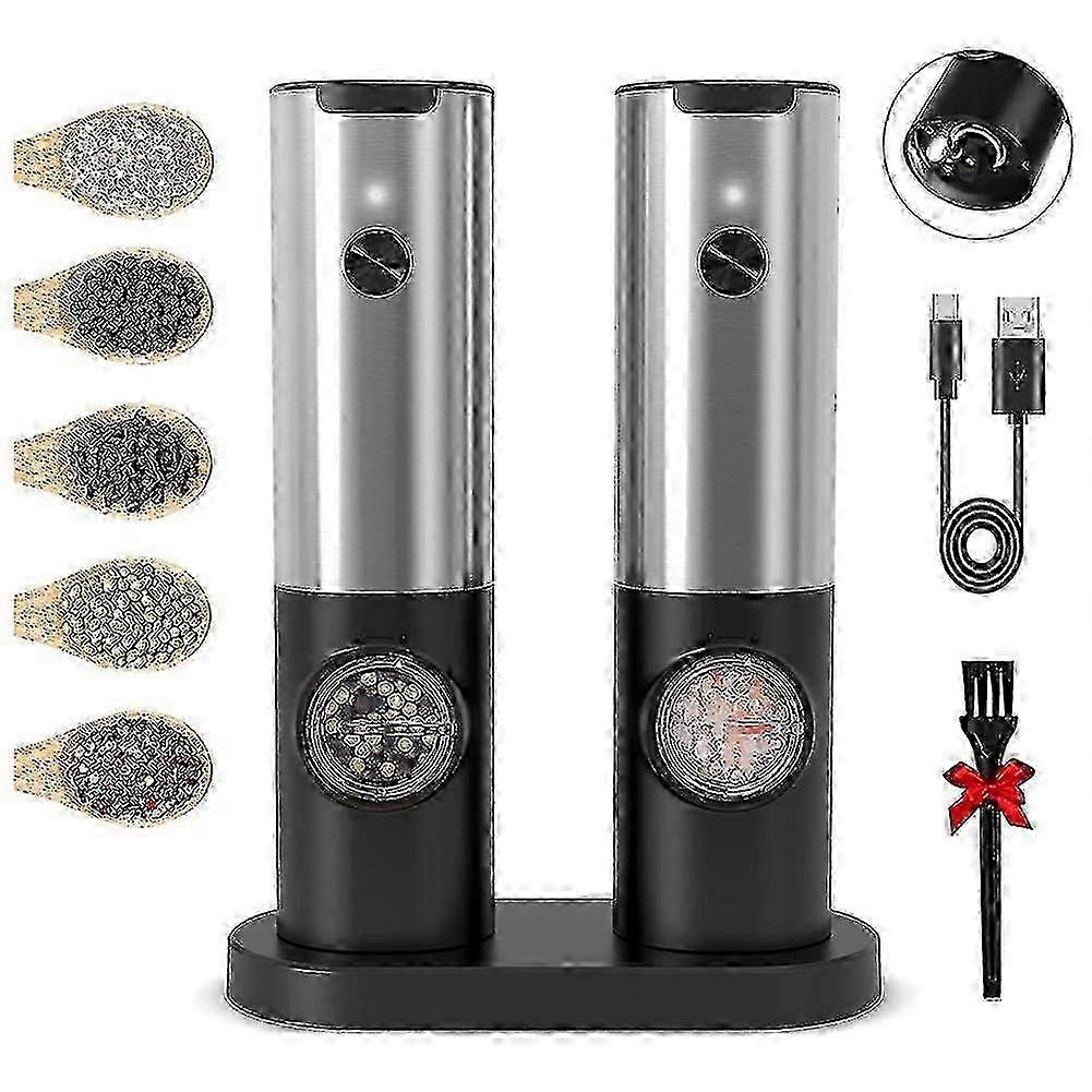 Rechargeable Electric Salt & Pepper Grinder Set with Dual Charging Base, USB Cable, Automatic Grinding Function