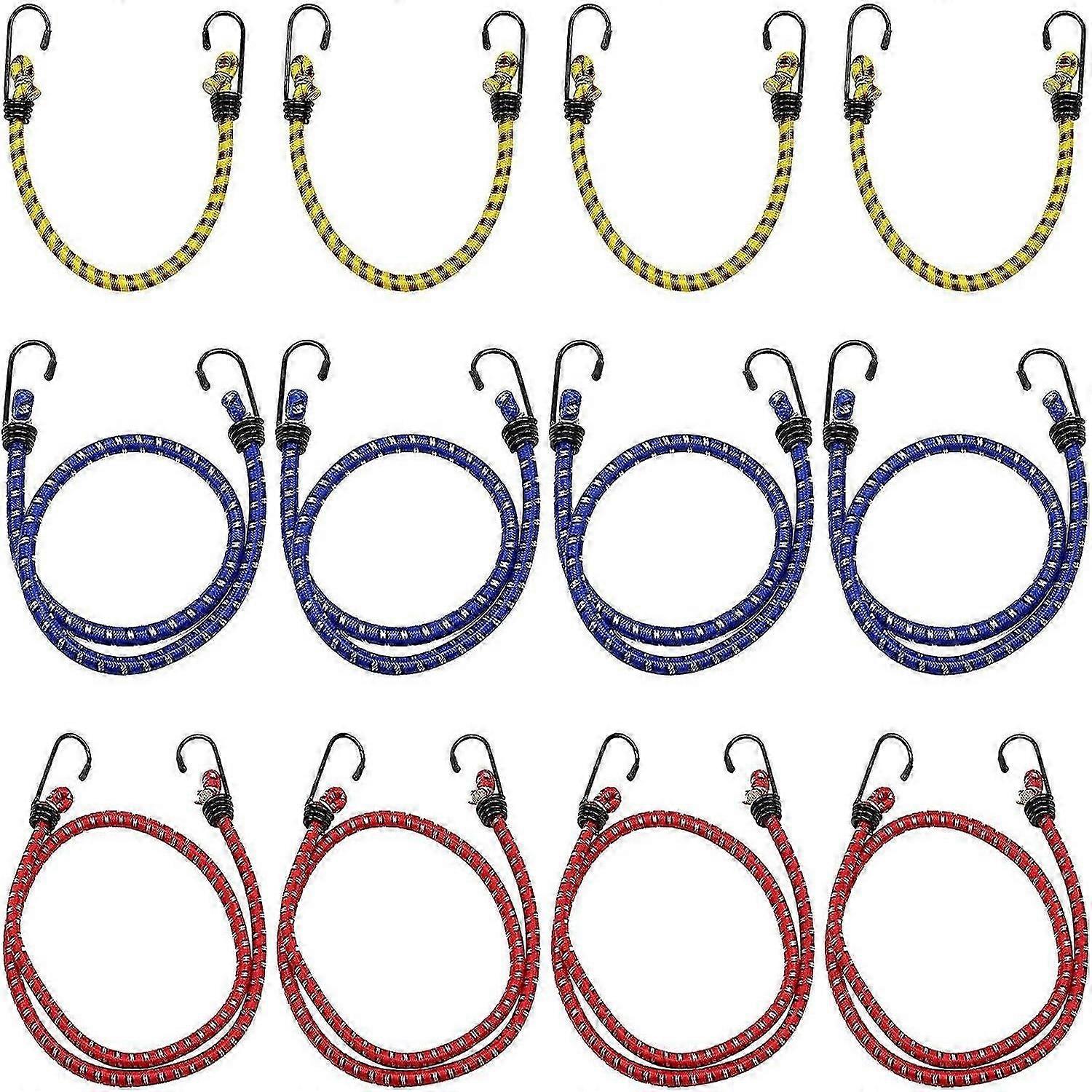 12 Pack Multi-Purpose Bungee Bungee Cords with Hooks, Assorted Lengths, Ropes for Protection