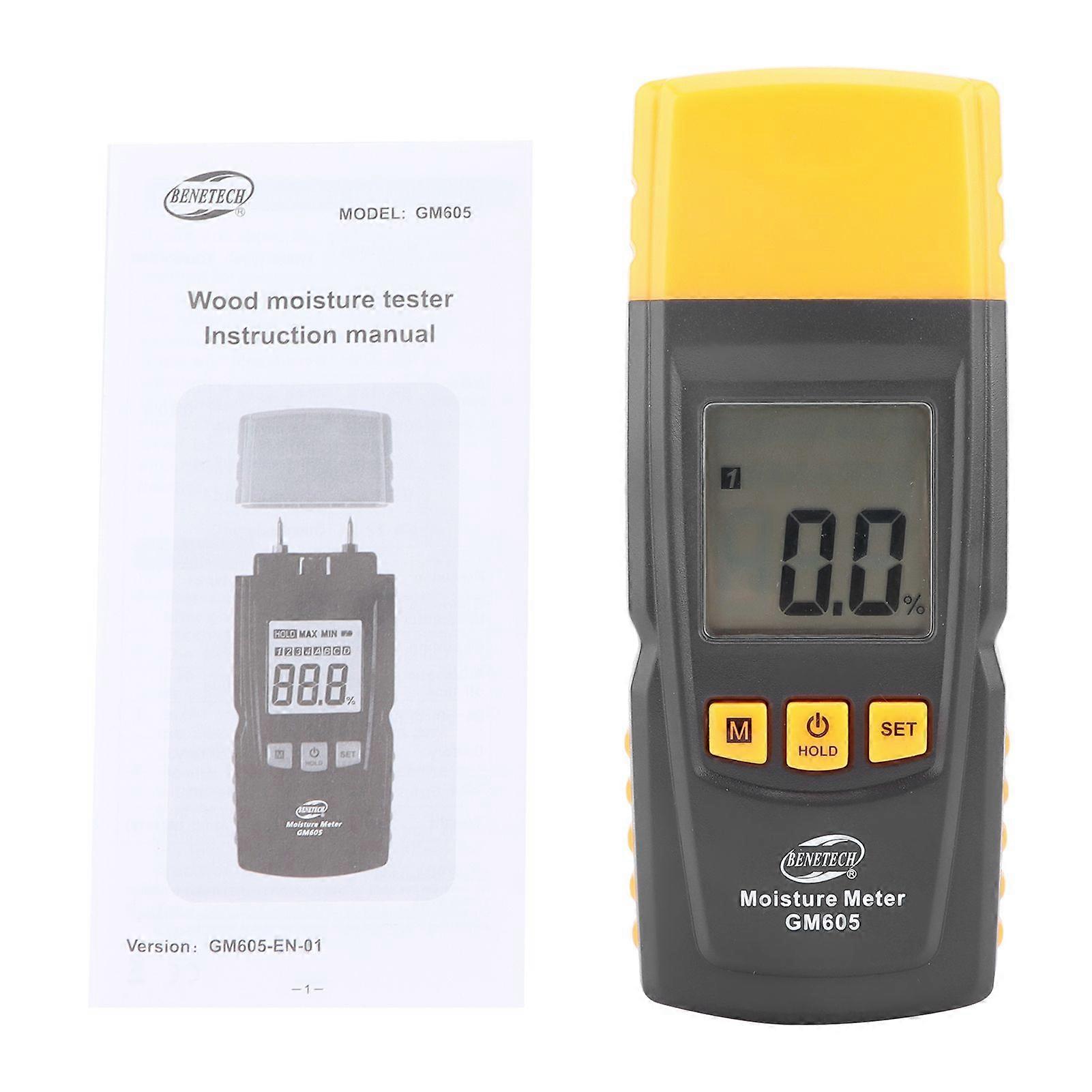 GM605 Wood Moisture Detector NeedleType Portable LCD Backlight Water Content Test Moisture Instrument