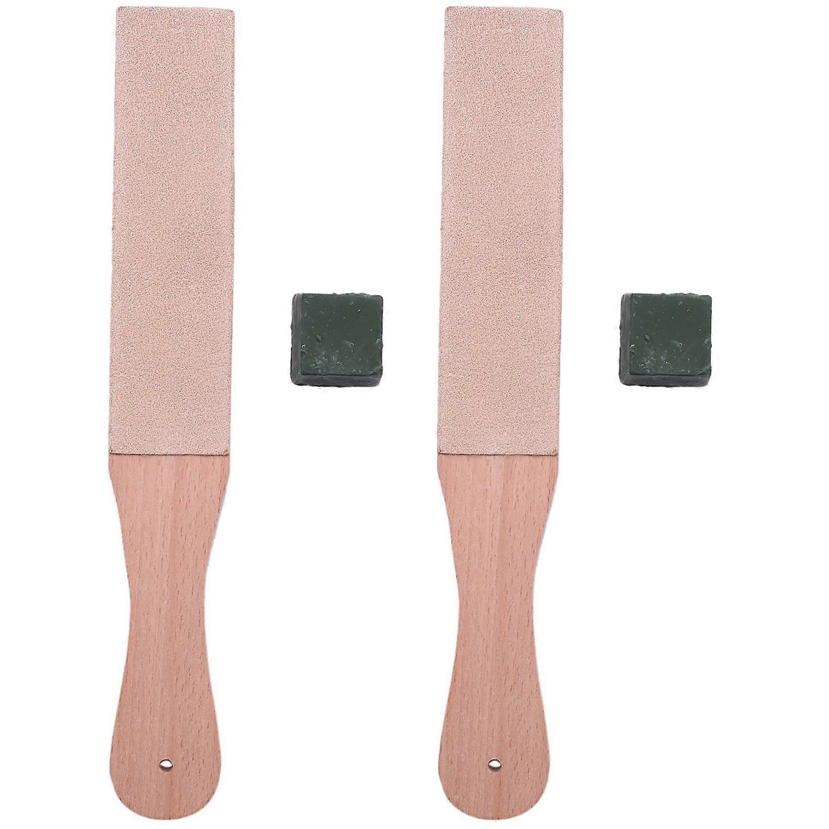 2X Wood Handle Leather Sharpening Strop Knife Polishing Board 2 Sided Made From Veg Tanned Cowhide