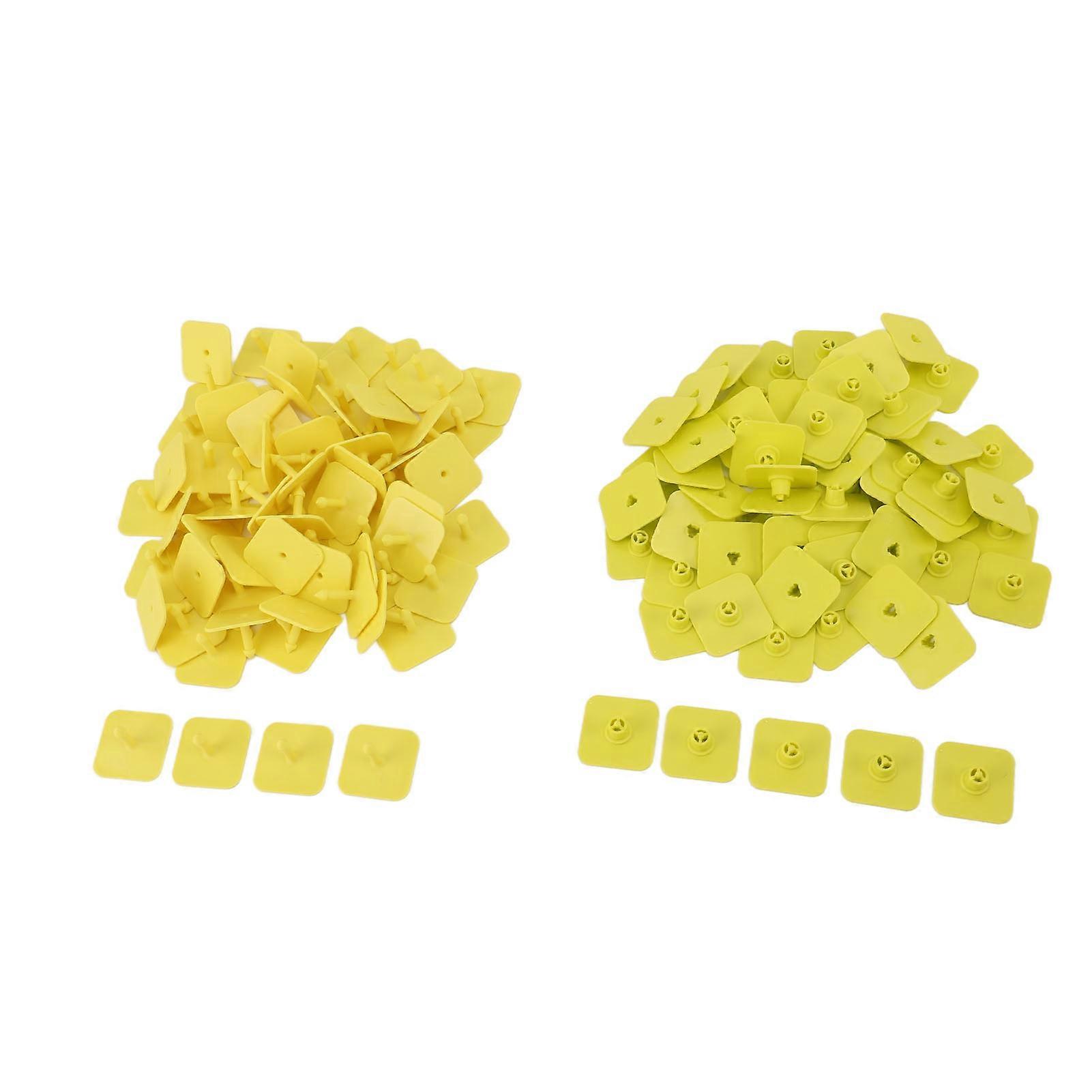 100 Sets Yellow TPU Livestock Ear Tags for Pig Sheep ID Tags