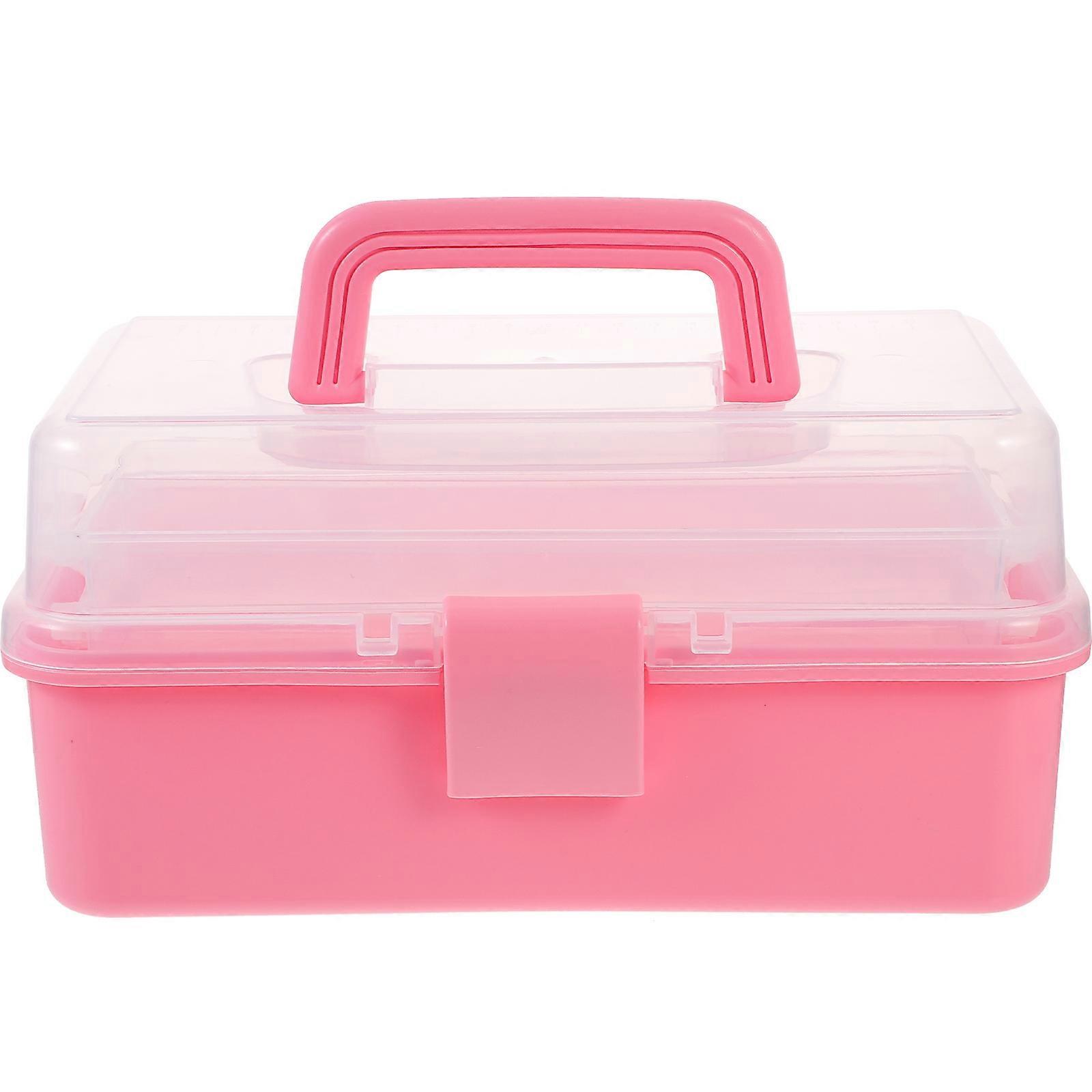 Plastic Container Portable Makeup Box for Storage Use 2Pcs Pink