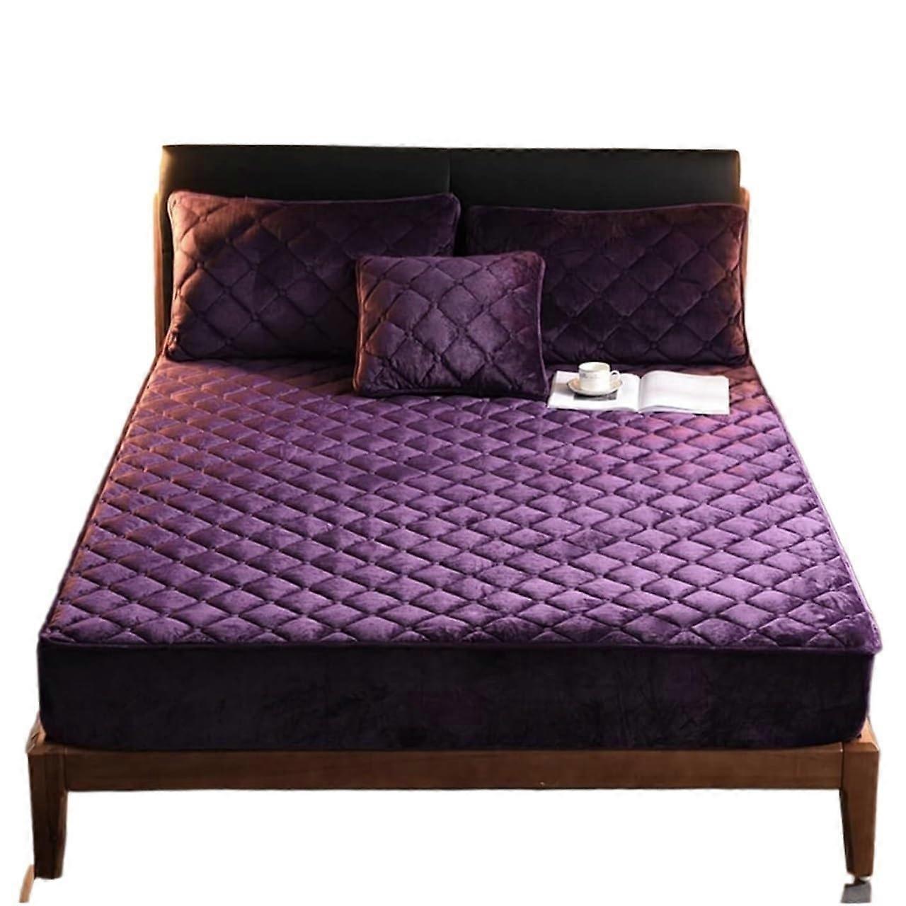 Bed Sheets Crystal Velvet Thickened Fitted Sheet 180x200cm Purple Solid Color 3Piece Bedding Set
