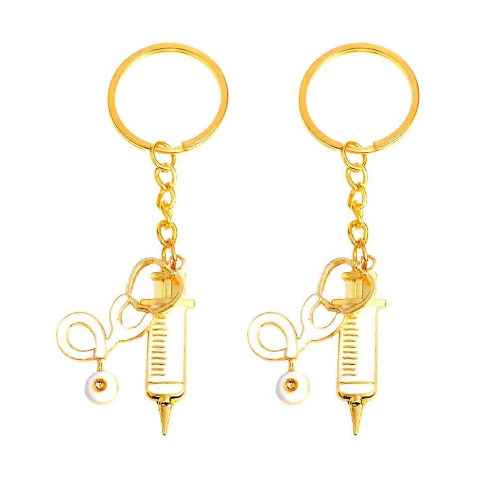 Syringe Stethoscope Keychain for Decoration 3Pcs Golden Creative Set