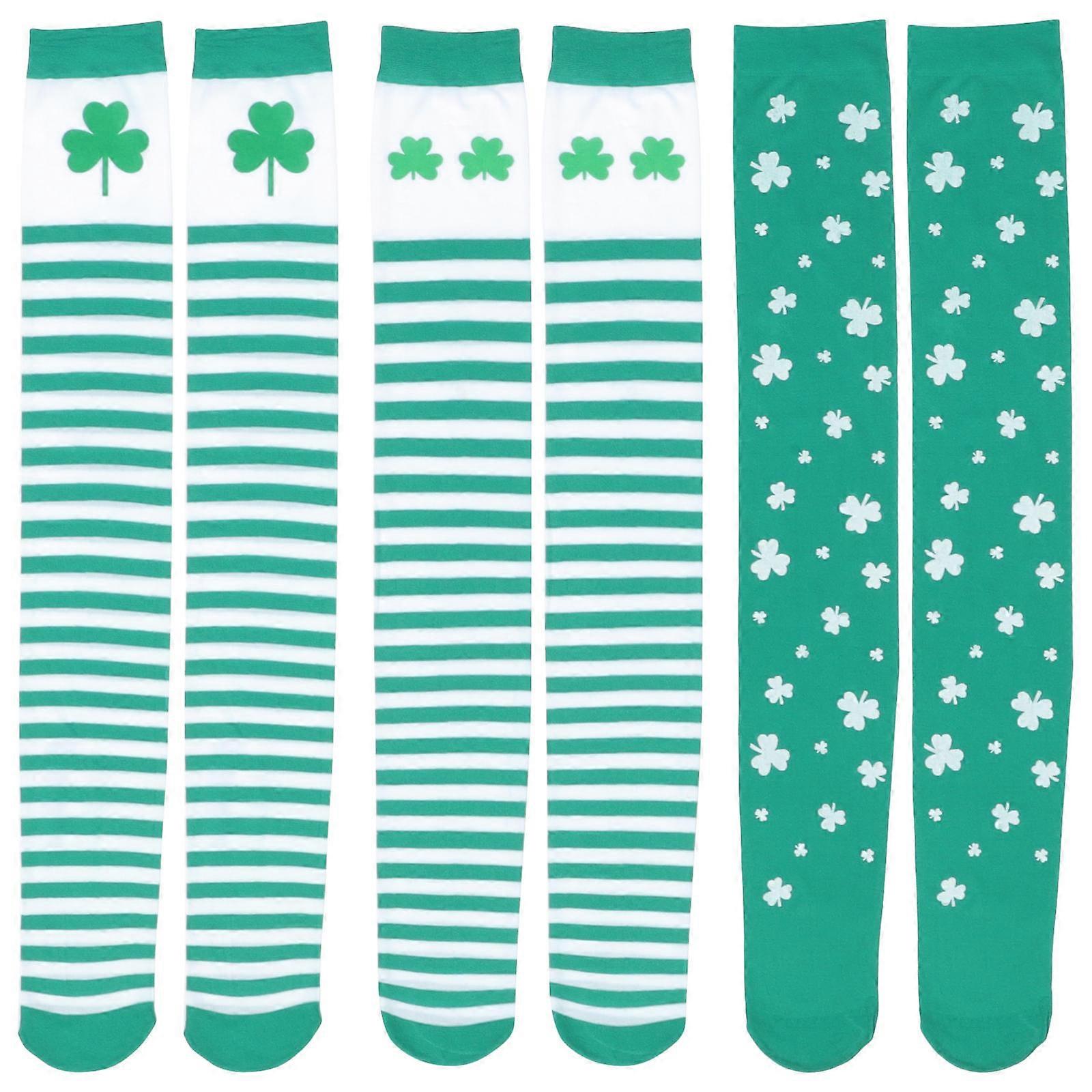 Patrick Knee High Socks for Women 3Pairs with Shamrock Pattern