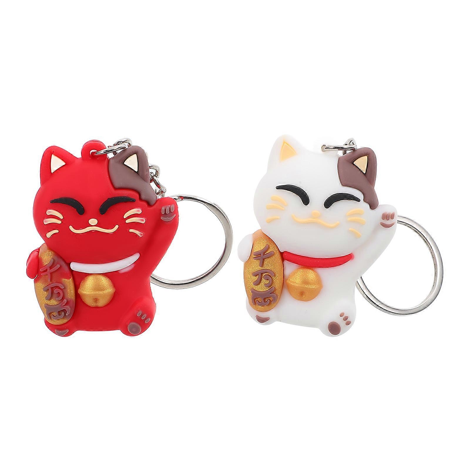 Cartoon Cat Keychain Pendant for Decor with 4Pcs Fortune Cat Figurine Set