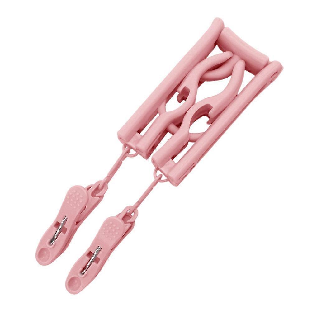 3Pcs Foldable Clothes Hangers for Travel with Non Slip Clips Pink
