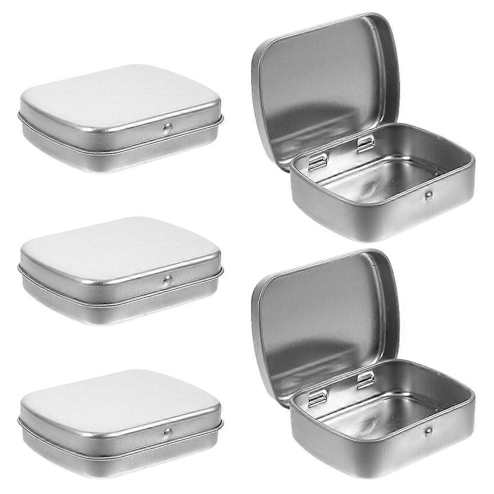 Compact Silver Hinged Tin Box 5Pcs For Small Items Everyday Use Travel Organization
