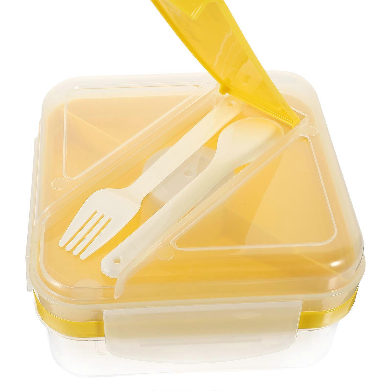 Food Storage Lunch Container 4Pcs Portable For Office Workers Including Square Shape And Yellow Color Leak-Proof Design
