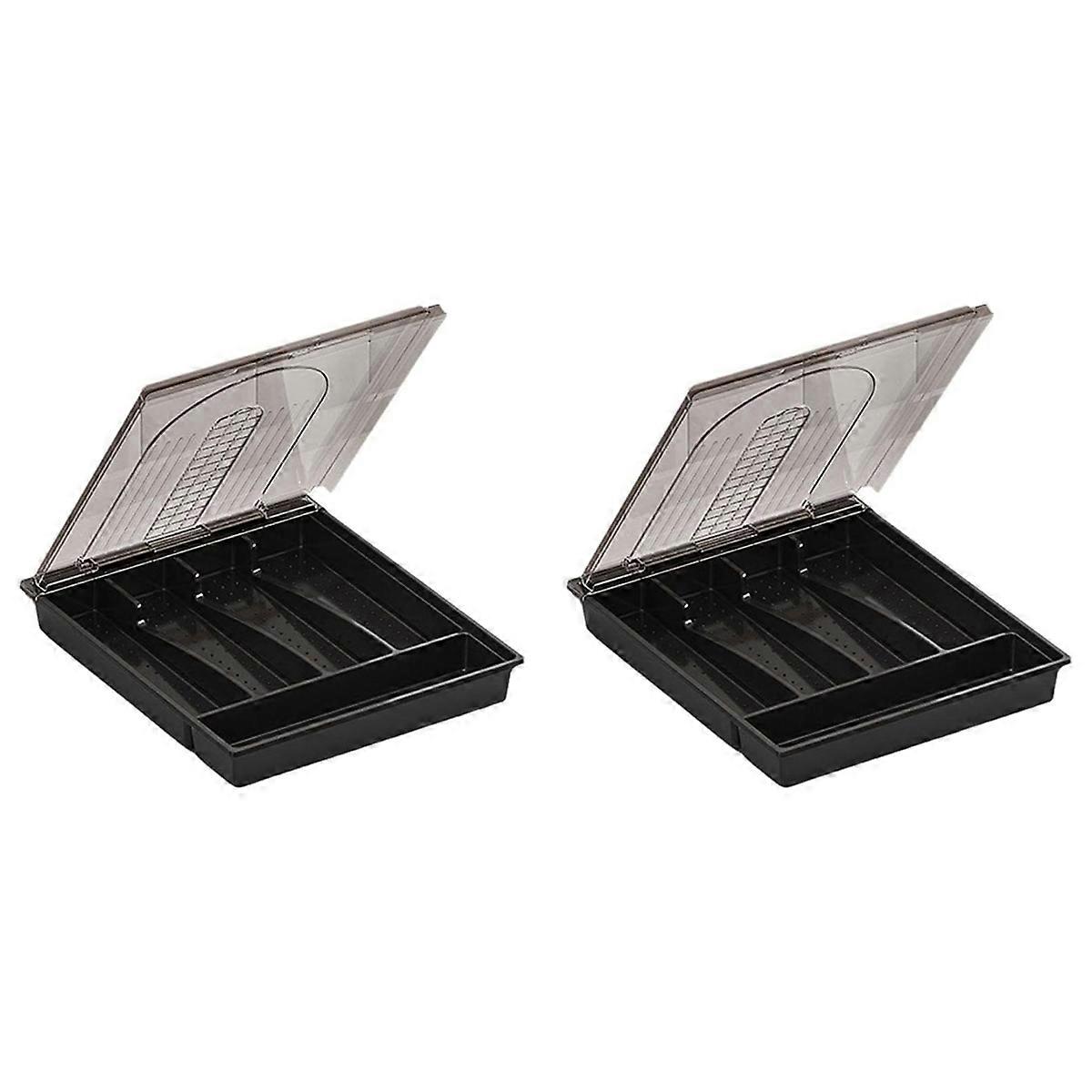 Organizer with Lid,Plastic Cutlery and Flatware Storage Box, B