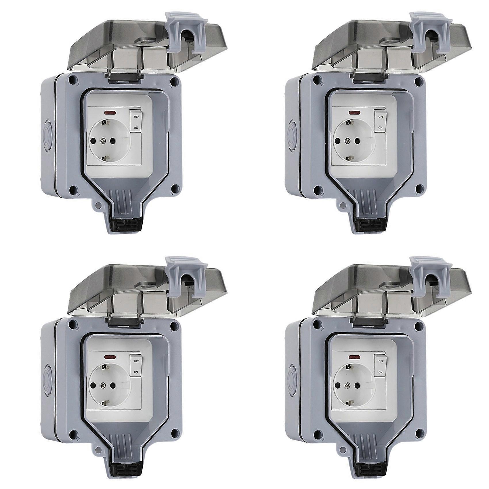 4X IP66 Outdoor Extension Lead 16A Rainproof Charging Socket Outdoor Socket Box with Independent Switch EU Plug
