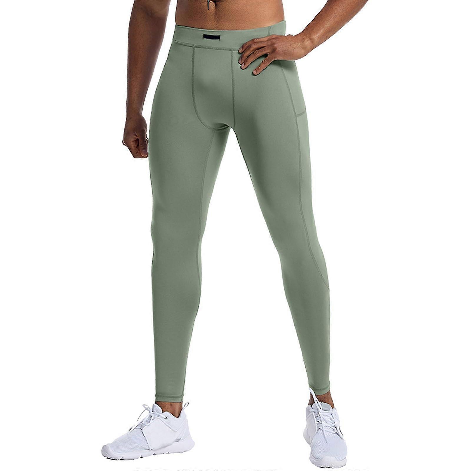 Men's Compression Trousers Basic Size XXL Olive Green Breathable Stretch Fabric Plain Training Trousers