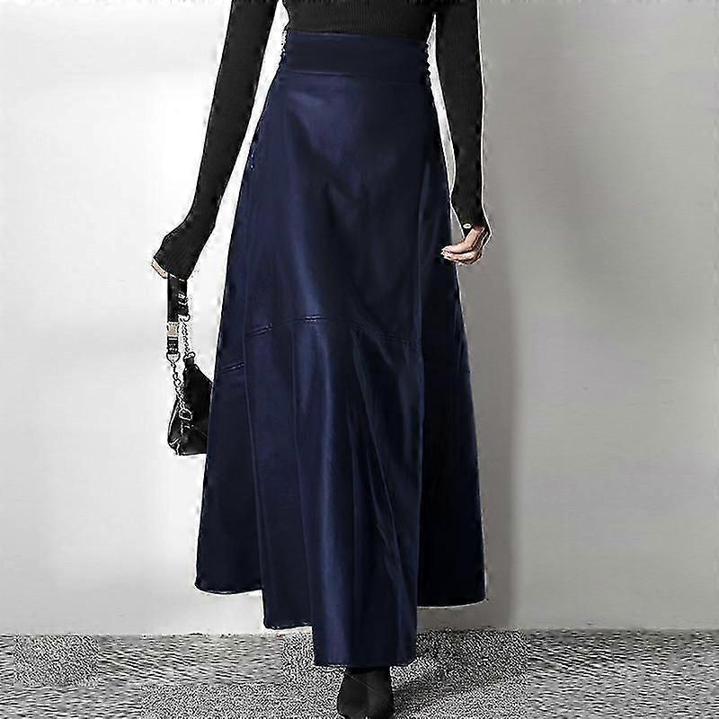 Naisten korkeavyötäröinen tekonahkainen pitkä hame, jossa sivuvetoketju ja PU-nahkahame