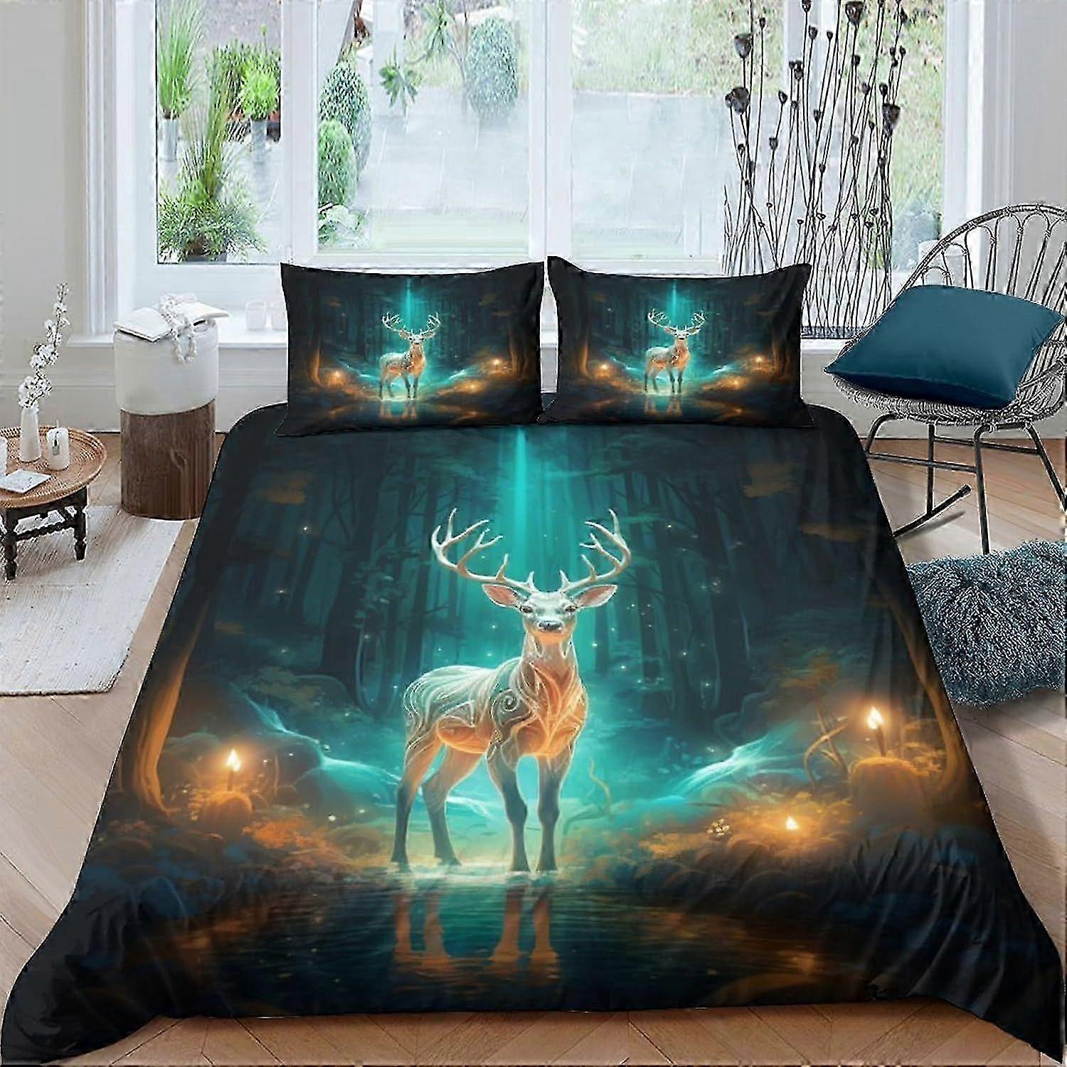 q66 Colorful Deer Quilt Duvet Cover 3 Piece Set with Zipper Closure 3D Soft Bedding Bedding Sets Microfiber Bedding Double o66 26s